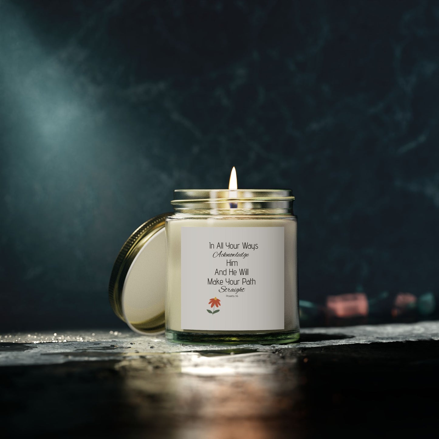 Inspirational Scented Candle - Coconut Apricot Wax (4oz, 9oz) - "In All Your Ways, Acknowledge Him"