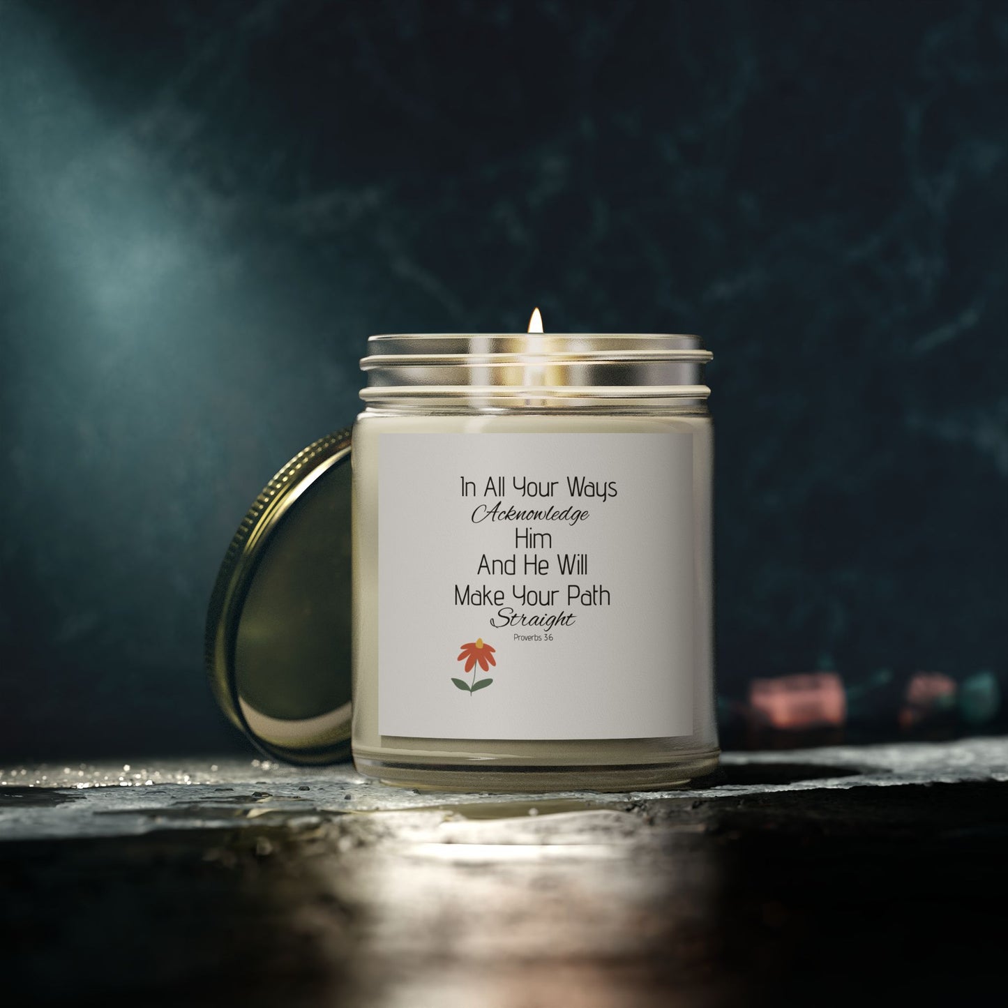 Inspirational Scented Candle - Coconut Apricot Wax (4oz, 9oz) - "In All Your Ways, Acknowledge Him"