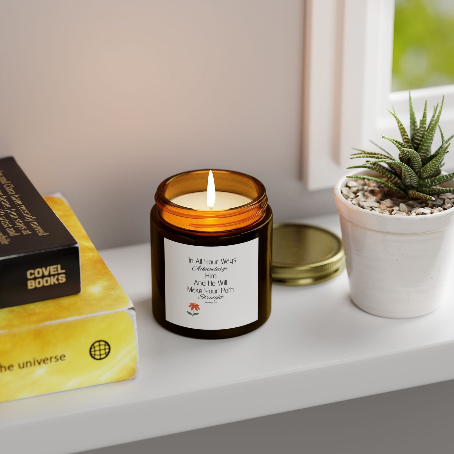 Inspirational Scented Candle - Coconut Apricot Wax (4oz, 9oz) - "In All Your Ways, Acknowledge Him"