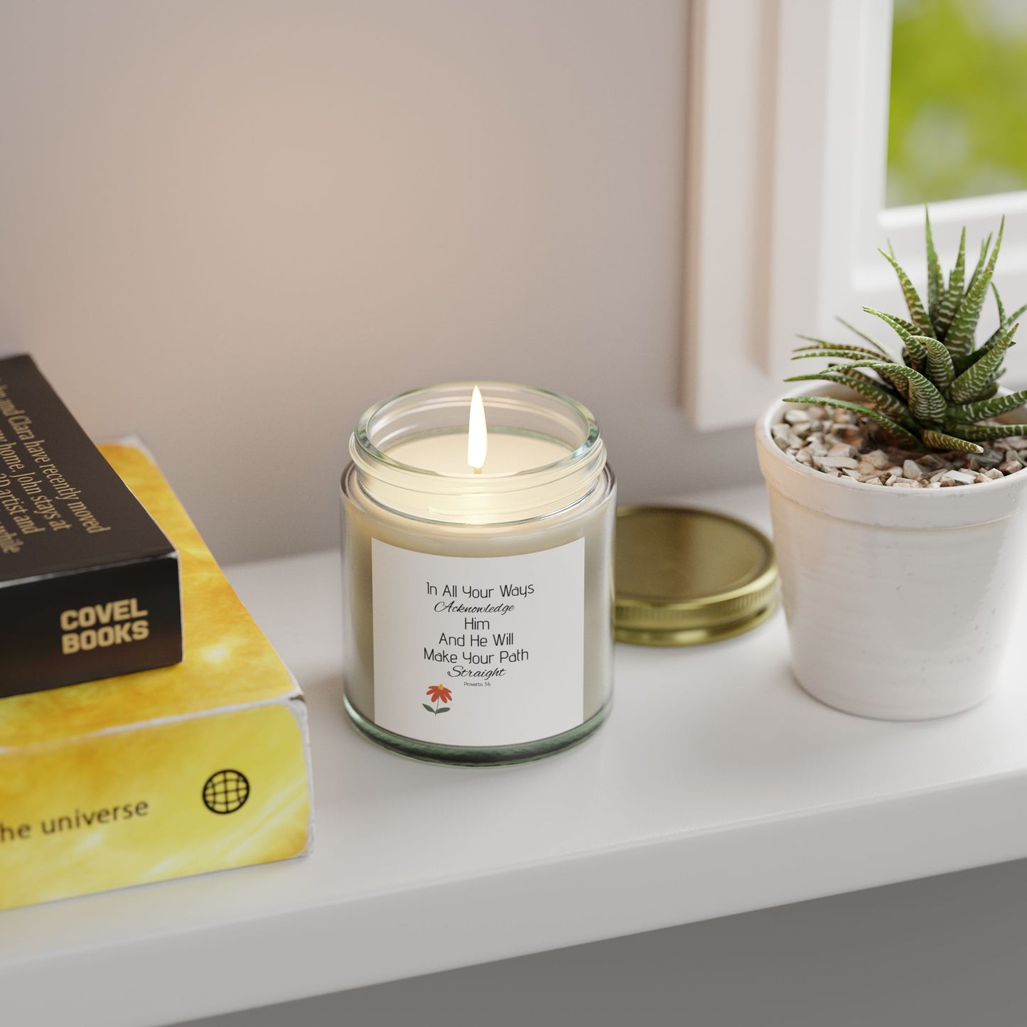 Inspirational Scented Candle - Coconut Apricot Wax (4oz, 9oz) - "In All Your Ways, Acknowledge Him"